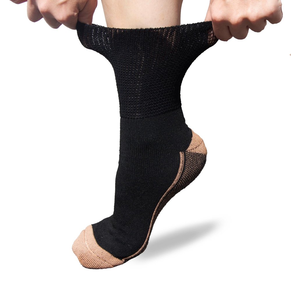Pure Athlete Non Binding Diabetic Socks - Copper Neuropathy Socks for Swollen Feet Relief (X-Large, Black/Copper)