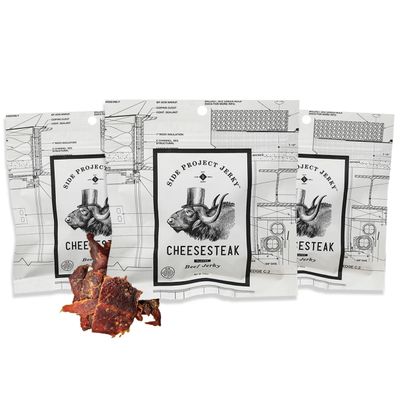 Side Project Beef Jerky - Cheesesteak Beef Jerky - Philly-Inspired Savory Snack with Steakhouse Flavor - High Protein Snack - Tender, Gluten Free - Chef Crafted & Small Batch - 2 oz Bag (Pack of 3)