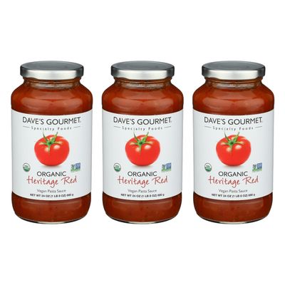 Dave's Gourmet Organic Heritage Red Tomato Pasta Sauce Vegan and Gluten Free 24 oz jar- 3 Jar Pack