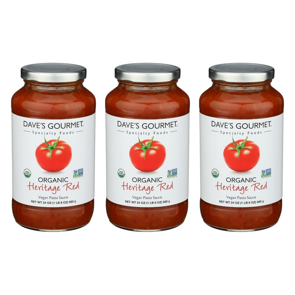 Dave's Gourmet Organic Heritage Red Tomato Pasta Sauce Vegan and Gluten Free 24 oz jar- 3 Jar Pack