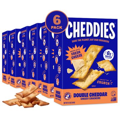 Cheddies Crackers Double Cheddar | Healthy Snacks Made with Real Cheddar Cheese and Simple Ingredients | Non-GMO | Cheesy Crackers | 4.2 Ounce (Pack of 6)