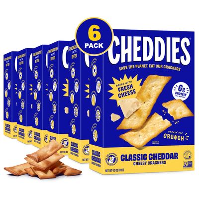 Cheddies Crackers | Classic Cheddar | Non-GMO, Regenerative Farming, High Protein | 4.2 Ounce (Pack of 6) (Packaging May Vary)