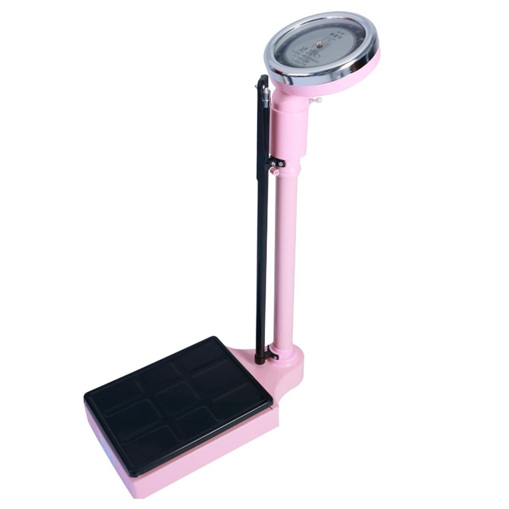 Height and Weight Scale/Bathroom Scale Mechanical/Mechanical Column Scale,with Adjustable Height Rod,Easy to Read ,DisplayOversized Dial,Telescopic Pole 190cm,Weighing Range 120kg ( Color : Pink )