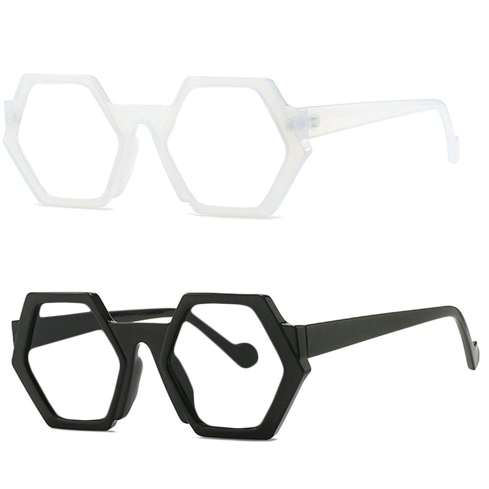 2pcs Hexagon Reading Glasses for Women to Look Stylish with Clear Vision - All Face Shape Sturdy Readers For Women (black+white, 1, multiplier_x)
