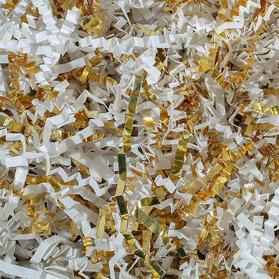 Crinkle Cut Paper Shred Filler (2 LB) for Valentine's Day Gifts Craft DIY's Packaging,White&Gold Shredded paper for Gift Box, Wrapping & Basket Filling for Christmas, Halloween & Wedding Decorations (