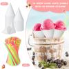 Eaasty 200 Pcs Snow Cone and Straws Cone Cups 4.5 oz Spoon Straws Disposable Paper Cups Straw Spoon for Slush Shaved Ice Cream Sorbet Water (White) view 2
