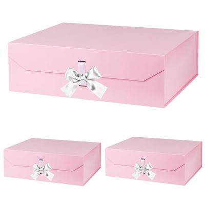 GoooodGift Extra Large Pink Gift Box 19x16x6 Inches, Gift Box with Ribbon Lid Magnetic Closure, Groomsman Proposal Box, Rectangle Collapsible Gift Boxes for Wedding Dress(Pink)