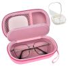 GWCASE Portable 2 in 1 Contact Lens Case and Glasses Case, Traveling Cases Bag Box Holder with Soak Storage Kit Included Built-in Mirror, Tweezer, Contact Lens Solution Bottle and Hand Strap-Pink view 1