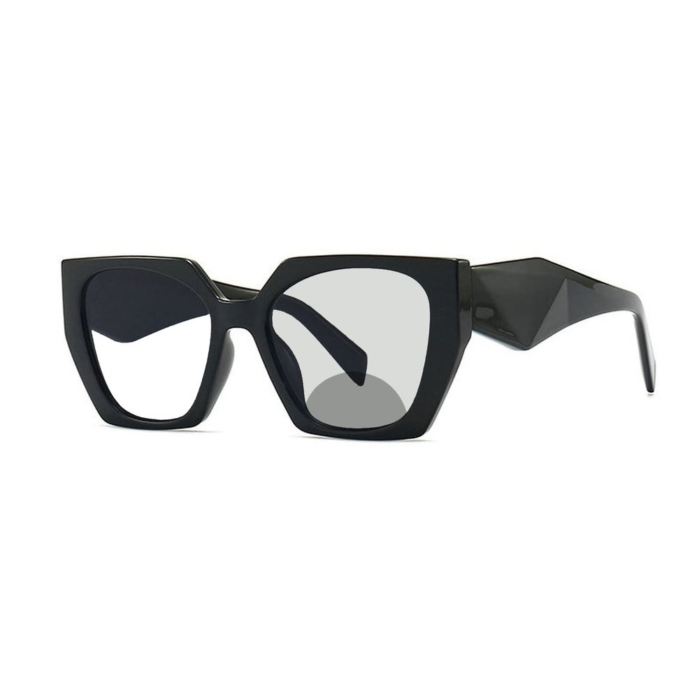 COTIA Square Photochromic Bifocal Reading Glasses for Women Men Oversized Retro Far and Near Glasses (black, 3.75, multiplier_x)