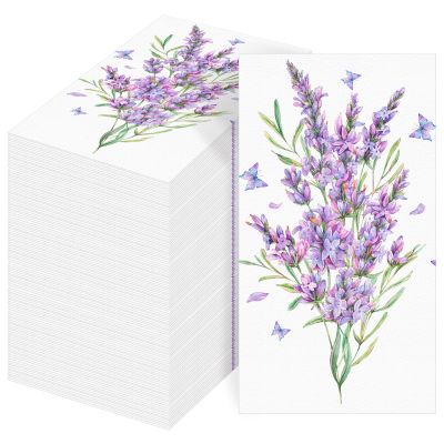 Sinmoe 100 Pack Lavender Floral Napkins Disposable Paper Hand Towels 2 Ply Decorative Dinner Guest Towels Flower Cocktail Napkins for Bathroom Toilet Powder Room Wedding Bridal Shower Birthday