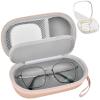 Portable 2 in 1 Contact Lens Case and Glasses Case, Traveling Contact Cases Bag Box Holder with Soak Storage Kit Included Built-in Mirror, Tweezer, Contact Lens Solution Bottle and Hand Strap-Gold view 1
