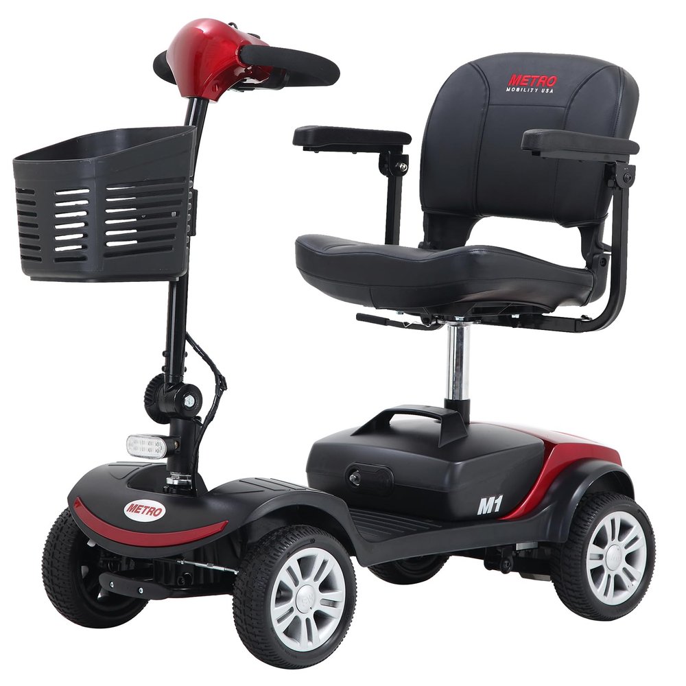 Folding Mobility Scooter for Seniors 4 Wheel Scooter for Adults Electric Medical Scooter Compact for Foldable in Boot Trunk for Traveling with Seniors (M1 Red)