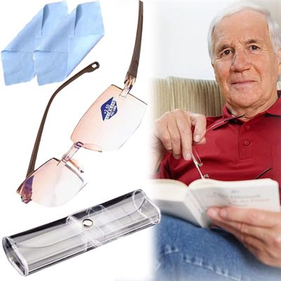Anti Blue Light Reading Glasses for Women and Men, Sapphire High Hardness Intelligent Dual Focus Reading Glasses (Color : Brown#1, Size : 1.00)