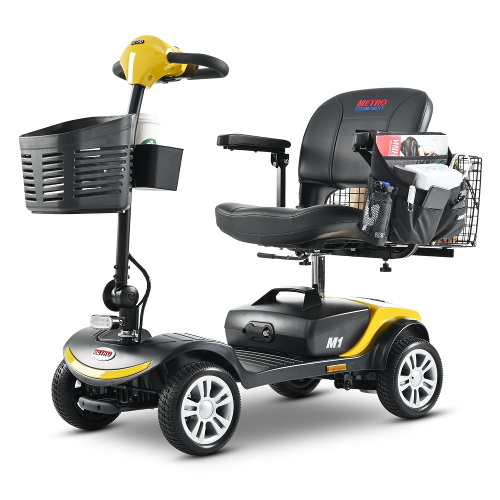 Folding Mobility Scooter for Seniors 4 Wheel Scooter for Adults Electric Medical Scooter Compact for Foldable in Boot Trunk for Traveling with Seniors (Yellow)