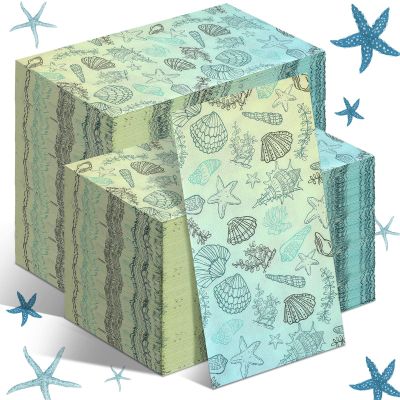 Sinmoe 200 Pcs Disposable Guest Napkins Summer Beach Hand Towels for Bathroom 2 Ply Disposable Paper Napkin for Beach Party Beach Paper Guest Towels Decorative Paper Napkin for Holiday (Shell)
