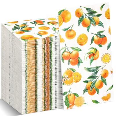 Funrous Orange Citrus Napkins Summer Guest Paper Napkin with Oranges Disposable Luncheon Dinner Citrus Decor for Table Restroom Bathroom Wedding Shower Fruit Party Supplies(100 Pcs)