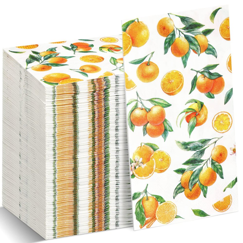 Funrous Orange Citrus Napkins Summer Guest Paper Napkin with Oranges Disposable Luncheon Dinner Citrus Decor for Table Restroom Bathroom Wedding Shower Fruit Party Supplies(100 Pcs)