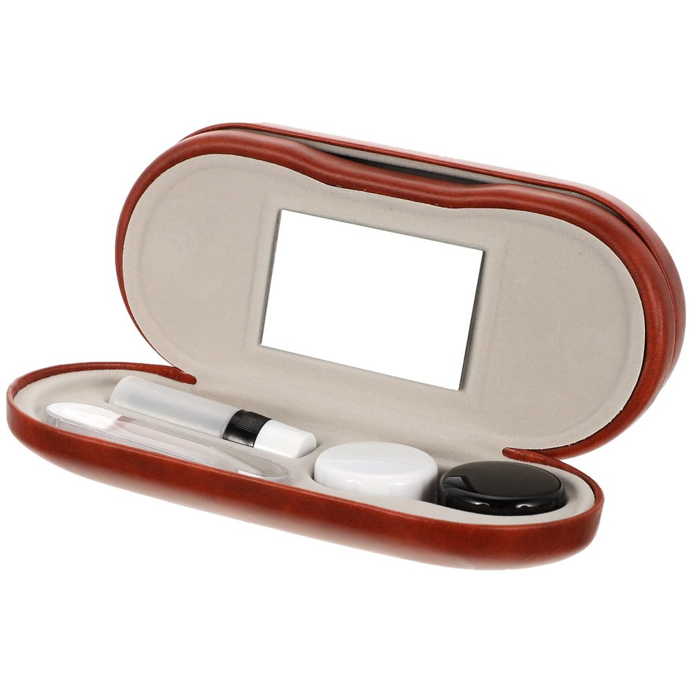 Healifty Contact Lens Case and Glasses Case, 2 in 1 Double Eyeglass Case, with Mirror Tweezers Remover, Contact Lens Storage Box for Travel