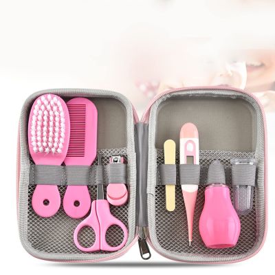8 in 1 Infants Grooming Kit with Hair Brush Nail Clipper Nose Cleaner Finger Toothbrush Scissor for Infants Care Keep healthe and Cleanse Newborn Care for Infants Care Keep healthe and Clean(Pink)