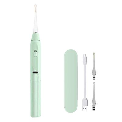 16cm Ear Cleaner, with Two Earpick Heads of Different Hardness, with Spare Ear Scoops and USB Cable, LED Light Used to The Ear Canal (Green)