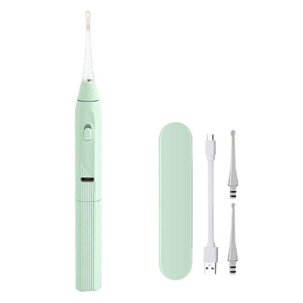16cm Ear Cleaner, with Two Earpick Heads of Different Hardness, with Spare Ear Scoops and USB Cable, LED Light Used to The Ear Canal (Green)