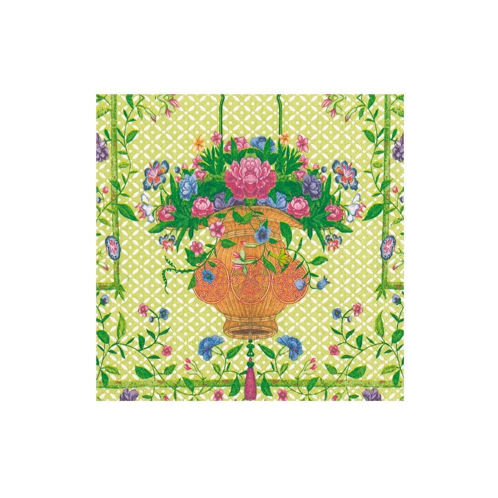 Caspari Wicker Basket Boxed Cocktail Napkins in Green - 40 Per Box