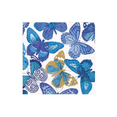 Caspari Butterflies Boxed Cocktail Napkins in Blue - 40 Per Box