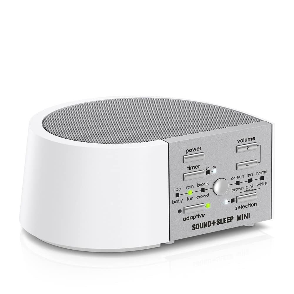 Adaptive Sound Technologies Sound+Sleep Mini High Fidelity Sleep Sound Machine with Real Non-Looping Nature Sounds, Fan Sounds, White, Pink & Brown Noise, & Adaptive Sound Technology - White (Renewed)
