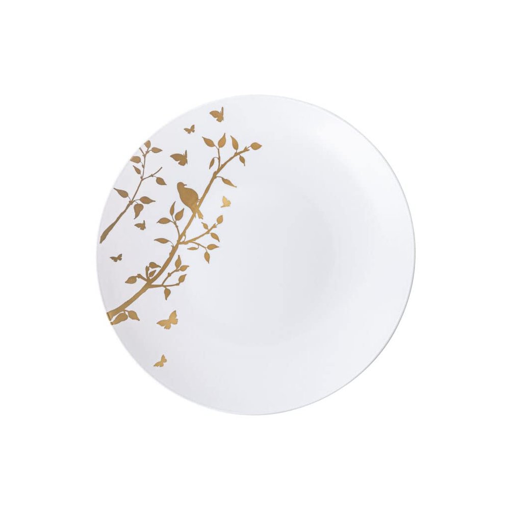 EcoQuality 6" inch Round White Plastic Plates with Gold Floral Design - Spring Flower Heavy Duty Large Disposable Charger Dinner Plate Weddings, Tableware, China Like Party Plates (80 PACK)