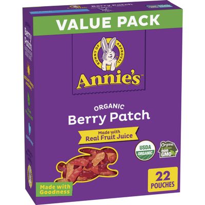 Annie's Organic Berry Patch Bunny Fruit Flavored Snacks, Gluten Free, Value Pack, 22 Pouches, 15.4 oz