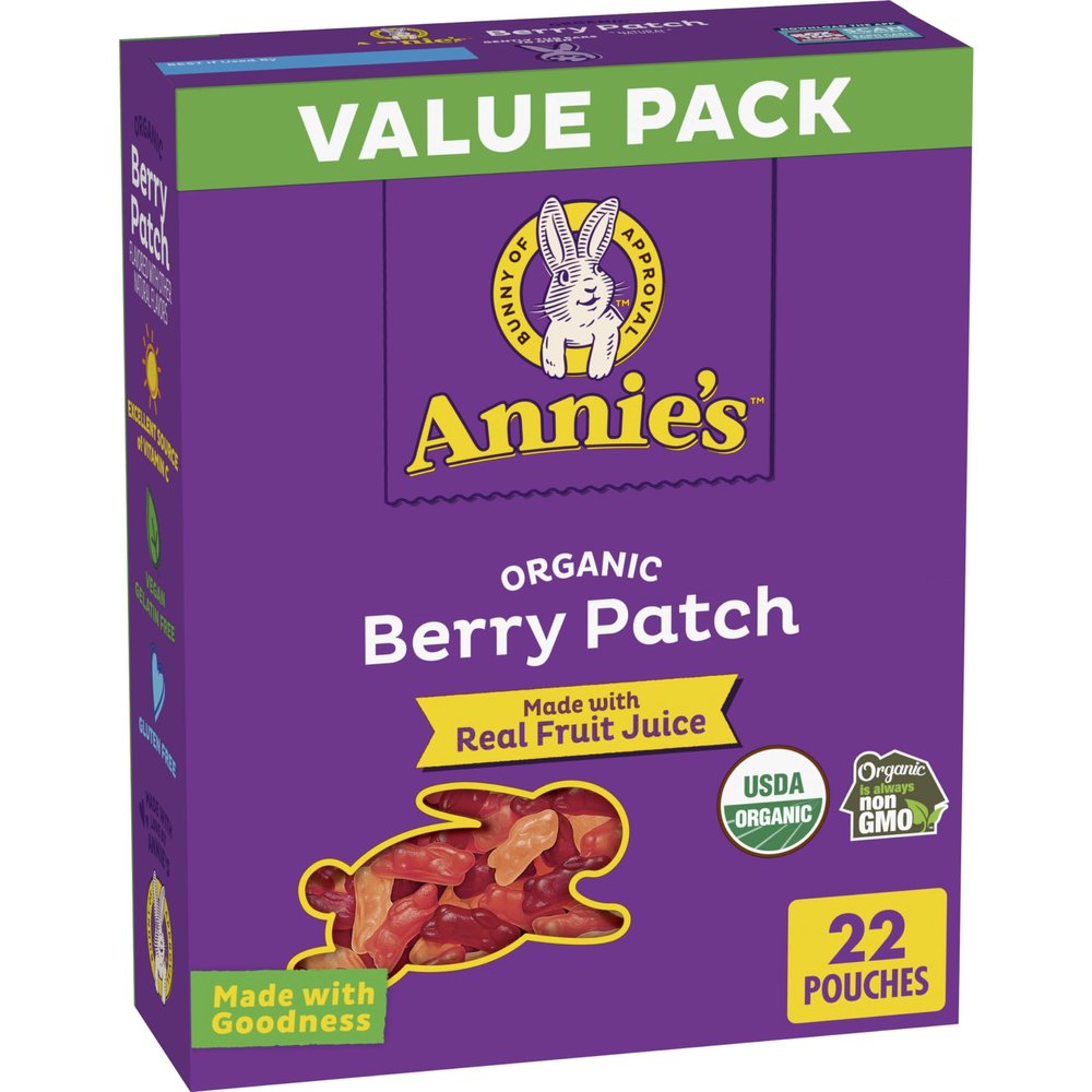 Annie's Organic Berry Patch Bunny Fruit Flavored Snacks, Gluten Free, Value Pack, 22 Pouches, 15.4 oz