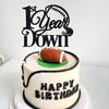 1st Year Down Cake Topper, One Year Old, Happy 1st Birthday, American Football Themed Birthday Party Decoration for Boys Girls, Black Glitter view 4