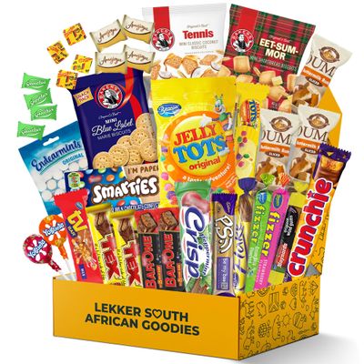 Treats from Home South African Snacks Food Box | Authentic African Candies, Chocolate Bars, & Treats | Perfect Christmas Gifts Includes Ouma Rusks, Smarties, & More | Best South African Products Care Package for Gifting & Sharing - 36 Units