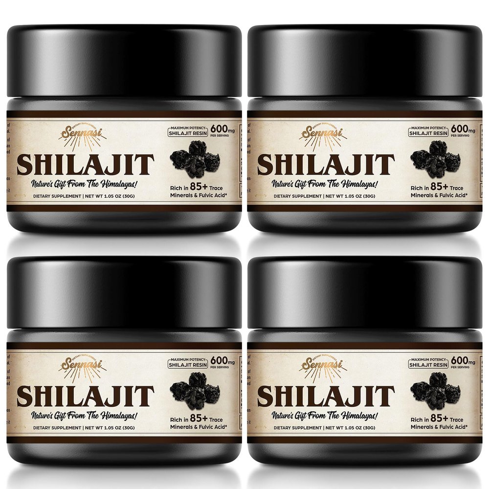 Shilajit Pure Himalayan Organic Shilajit Resin - 600mg Maximum Potency Natural Organic Shilajit Resin with 85+ Trace Minerals & Fulvic Acid for Energy, Immune Support, 30 Grams (4 Pack)