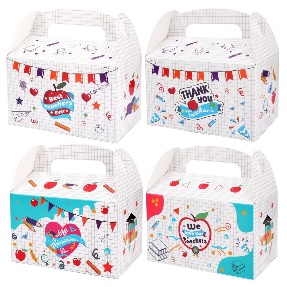 HOWAF Thank You Teachers Party Favors Gift Boxes, Teachers Appreciation Week Treat Boxes for Teachers Party Supplies, Best Teachers Ever Candy Boxes for Teacher Day, Thanks Teachers Party Decorations Paper Boxes, 12pcs