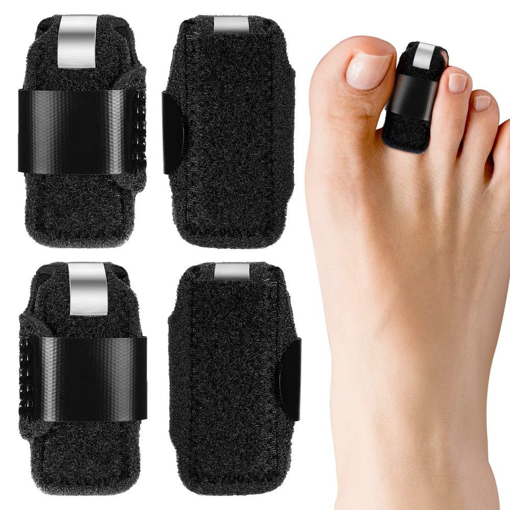Jutom 4 Pieces Toe Splint Straightener Hammertoe Corrector Brace for Women and Men Broken Toe Support Wrap Covers for Bent, Claw, Crooked Toes(Black)