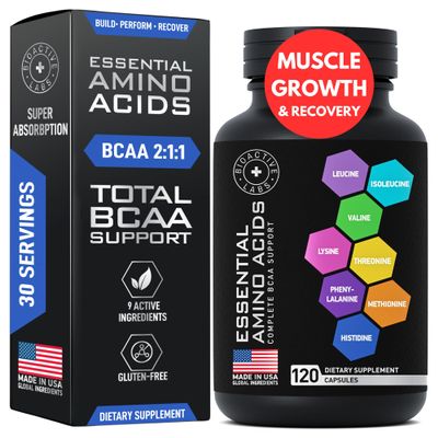 Essential Amino Acids Supplement for Women & Men - Vegan BCAA Amino Acid Complex for Muscle Growth with All 9 BCAAs Essential Aminos - Advanced Workout Power & Recovery Formula - 120 EAA BCAA Pills
