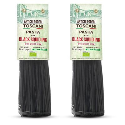 ANTICHI PODERI TOSCANI Organic Black Squid Ink Pasta Linguine - Black Pasta Noodles Made with Durum Wheat Semolina, Squid Ink, and Wheat Germ, Imported Gourmet Pasta from Italy - Pack of 2