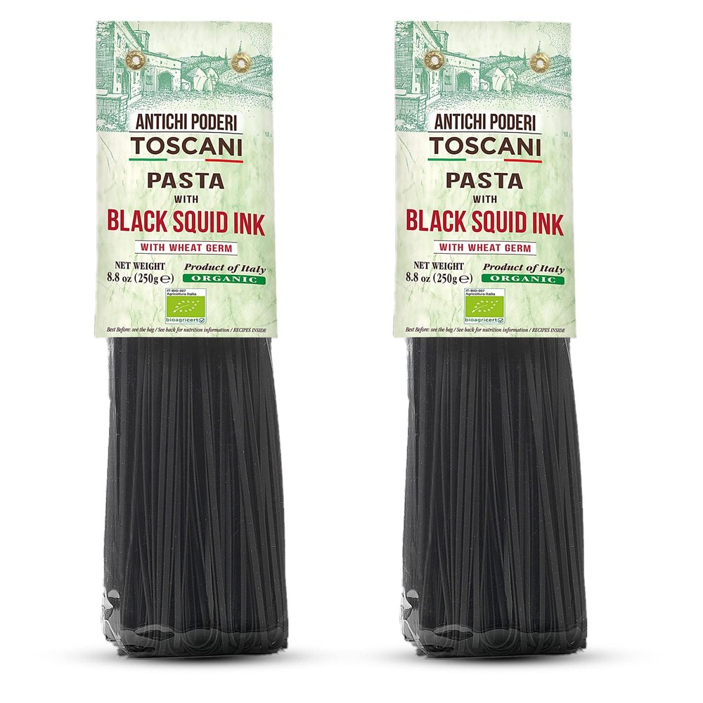 ANTICHI PODERI TOSCANI Organic Black Squid Ink Pasta Linguine - Black Pasta Noodles Made with Durum Wheat Semolina, Squid Ink, and Wheat Germ, Imported Gourmet Pasta from Italy - Pack of 2