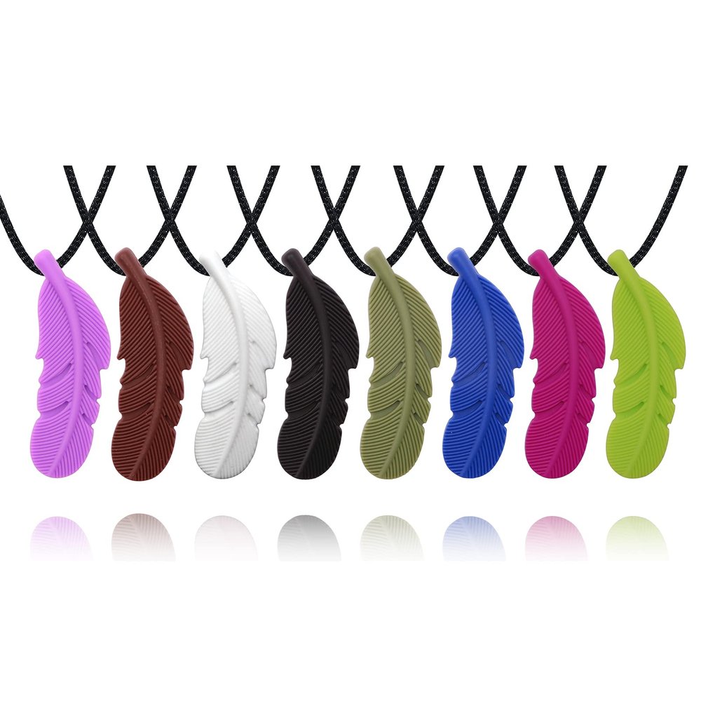 Chew Necklaces for Sensory Kids, Silicone Feather Chewy Toys for Boys and Girls with Autism, ADHD, SPD or Special Needs, Oral Motor Chewable Pendant for Mild Chewers Colorful