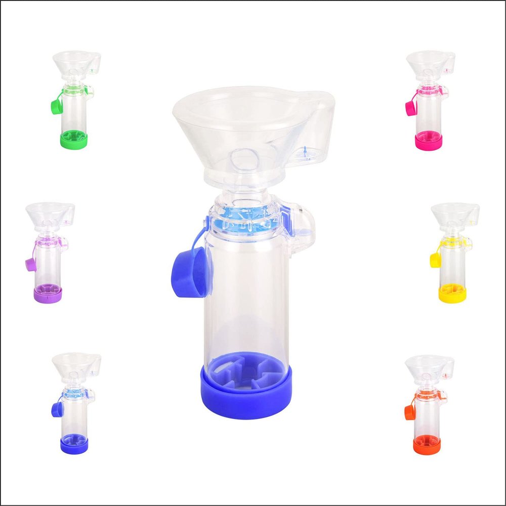 SAWOZU Inhaler Spacer for Kids and Adults, Soft Fit Mask, Portable and Lightweight, Suitable for Home and Travel Nessi OTC Spacer (Blue/Kids)