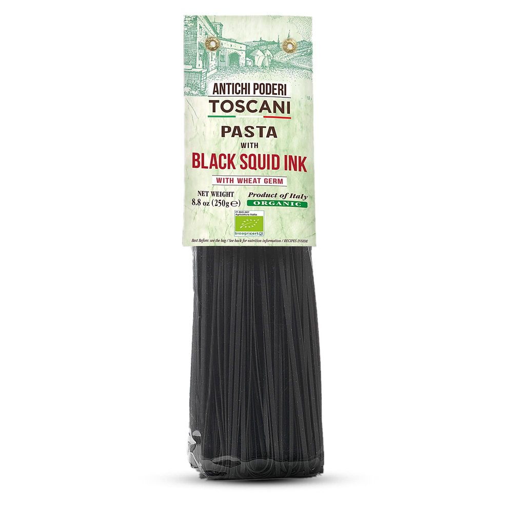 ANTICHI PODERI TOSCANI Organic Black Squid Ink Pasta Linguine - Black Pasta Noodles Made with Durum Wheat Semolina, Squid Ink, and Wheat Germ, Imported Gourmet Pasta from Italy