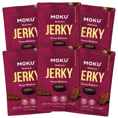 Moku Plant-Based Mushroom Jerky, Korean BBQ (3 Pack) Vegan Beef Jerky, Gluten Free, Soy-Free, Non-Gmo Vegan Snacks, Vegan Meat No Artificial Sweetener Vegan Food, Healthy Snacks, 2.0 Oz Ea (Korean