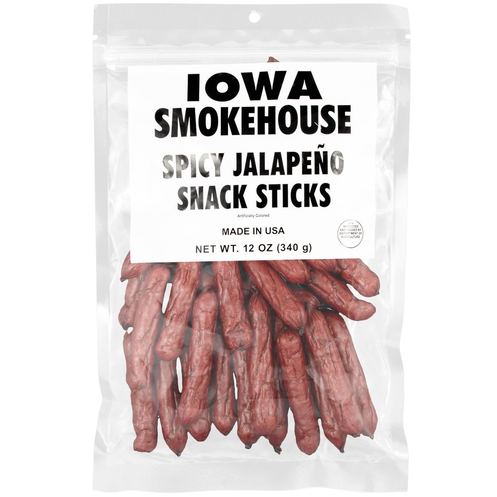 IOWA SMOKEHOUSE Snack Sticks, Spicy Jalapeno - Smokey Snack Stick - Gluten Free - Resealable Bag & Ready to Eat, Made with all USA Beef & Pork - 12 oz