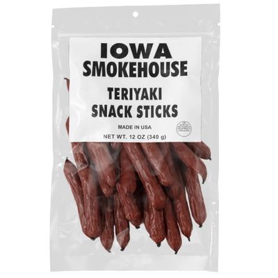 IOWA SMOKEHOUSE Snack Sticks, Teriyaki - Smokey Snack Stick - Gluten Free - Resealable Bag & Ready to Eat, Made with all USA Beef & Pork - 12 oz