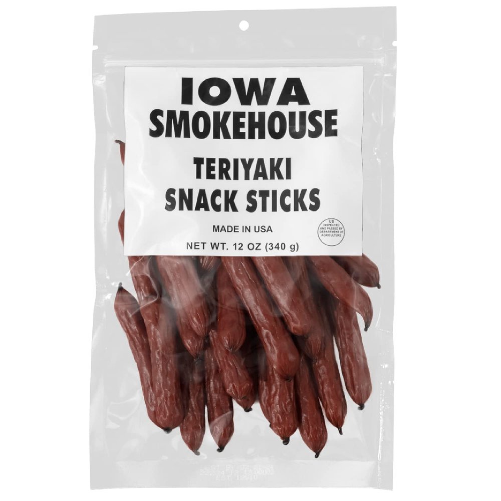 IOWA SMOKEHOUSE Snack Sticks, Teriyaki - Smokey Snack Stick - Gluten Free - Resealable Bag & Ready to Eat, Made with all USA Beef & Pork - 12 oz
