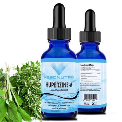 Absonutrix Huperzine-A Liquid Supplement 400 mcg, 200 Servings per Bottle of 4oz, Made in USA, Quick Absorption, Quality Potent Ingredients, Non-GMO, GMP Certified Facility, Cruelty-Free Products