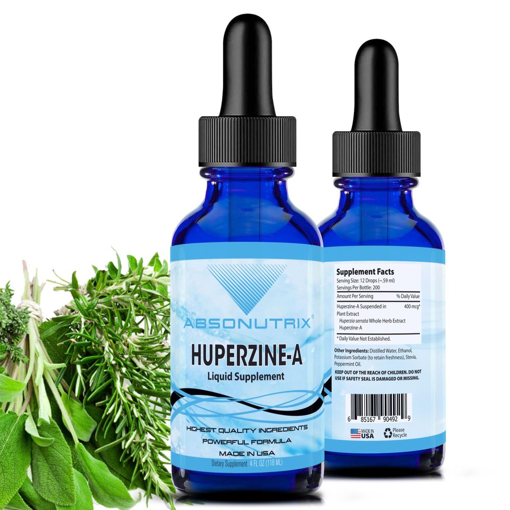 Absonutrix Huperzine-A Liquid Supplement 400 mcg, 200 Servings per Bottle of 4oz, Made in USA, Quick Absorption, Quality Potent Ingredients, Non-GMO, GMP Certified Facility, Cruelty-Free Products