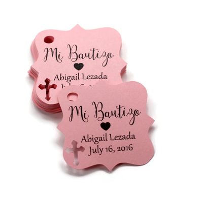 Mi Bautizo Tags - Small Custom Favor Tags with Cross (Set of 20) (Light Pink)