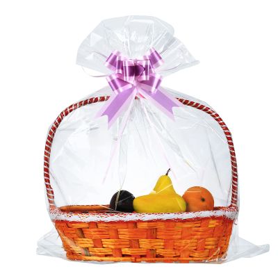 50 Packs Large Cellophane Bags 24" x 30" Clear Cellophane Gift Basket Wraps Extra-large 2.3 Mil Thick Transparent Cello Bags for Fruit Basket, Gift Wrap, Treats, Arts and Crafts, 50ct Ribbon Bows